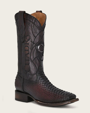 Cuadra Mens ENGRAVED MAHOGANY PYTHON WESTERN BOOTS CU746